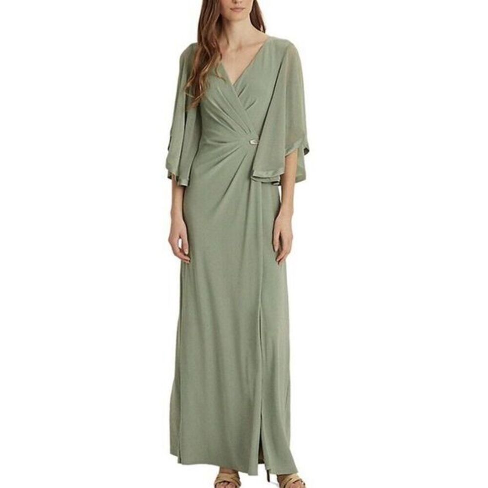Lauren Ralph Lauren Women's Jersey Three-Quarter-Sleeve Gown (4, Green)